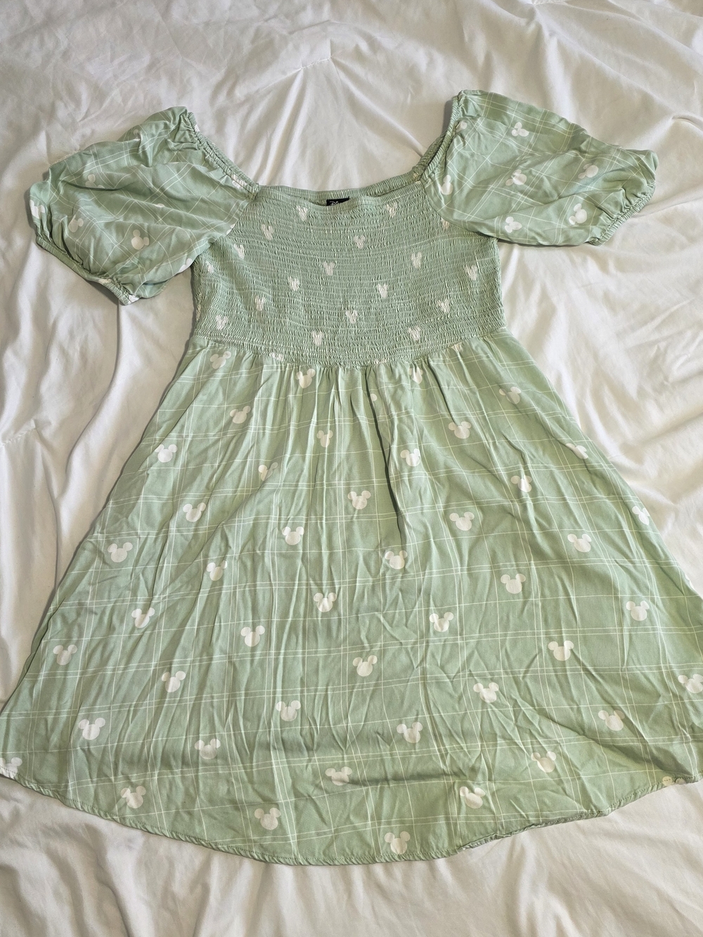 Her Universe Mint Green Puff-Sleeve Dress with White Motif